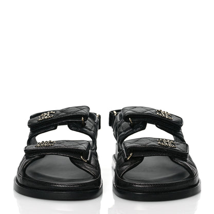 Chanel Grained Calfskin Velcro Dad Sandals 40 Black 2 of 9