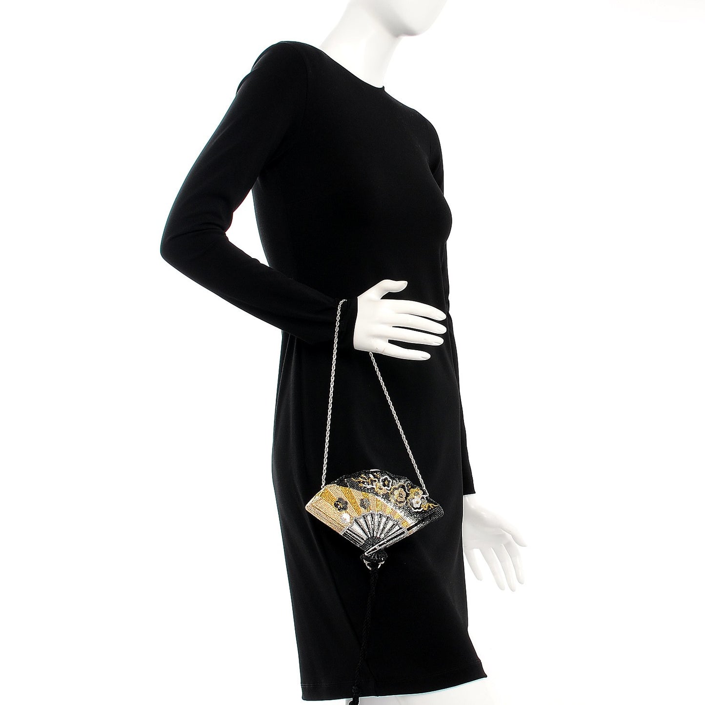 Swarovski Crystal Fan Minaudiere Clutch Metallic Black