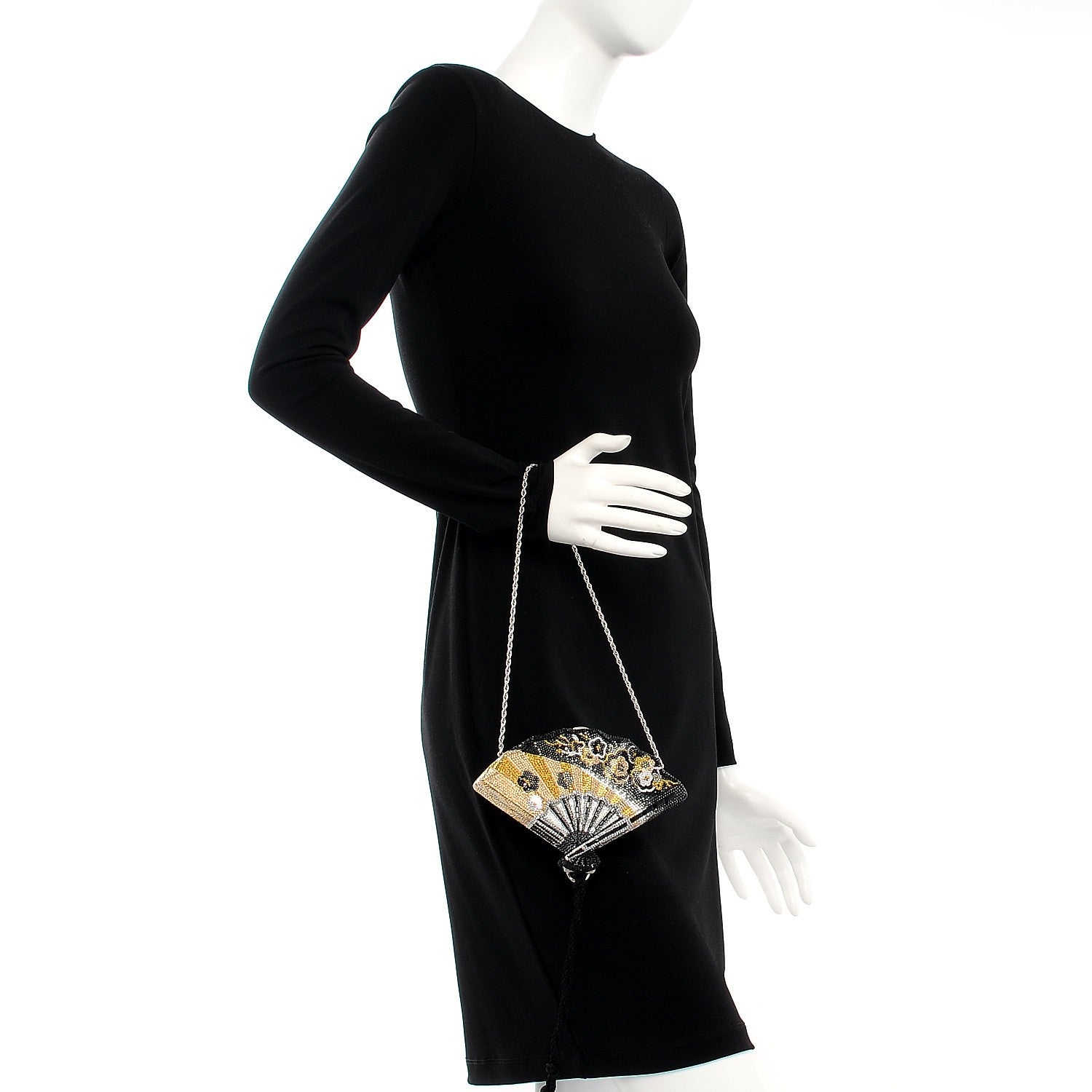 Judith Leiber Swarovski Crystal Fan Minaudiere Clutch Metallic Black 2 of 7