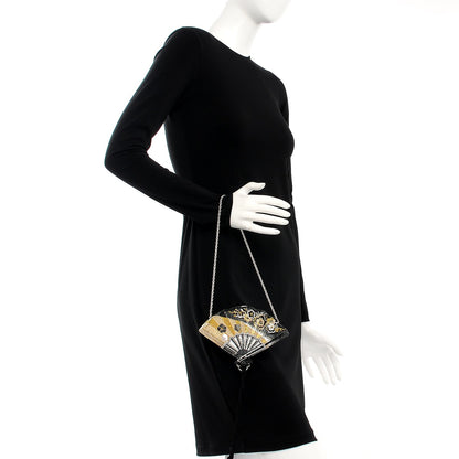 Judith Leiber Swarovski Crystal Fan Minaudiere Clutch Metallic Black 2 of 7
