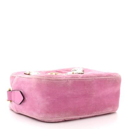 Gucci Velvet Matelasse Marquise Crystals Mini GG Marmont Chain Shoulder Bag Malva 4 of 12