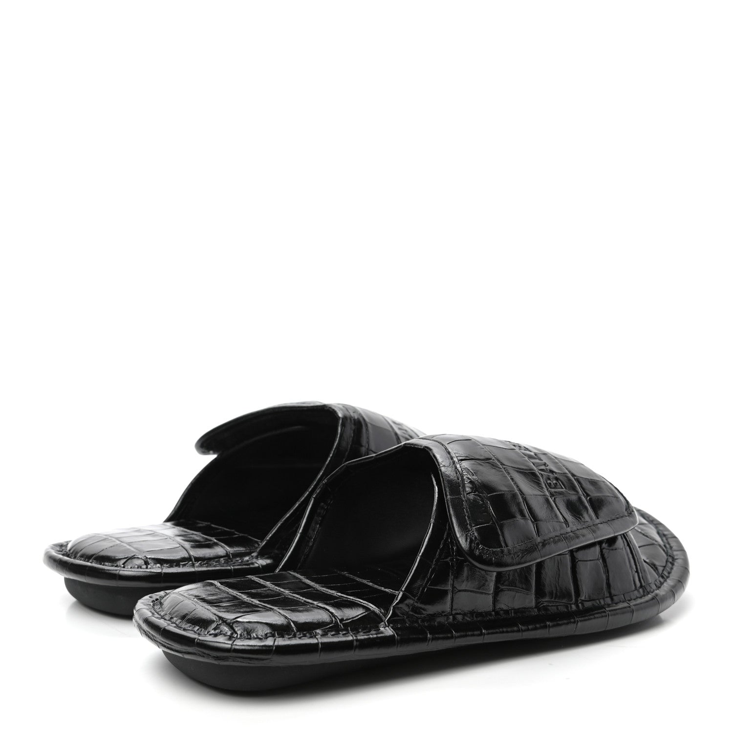 Balenciaga BALENCIAG Calfskin Logo Crocodile Embossed Home Slide Sandals 37 Black 4 of 8