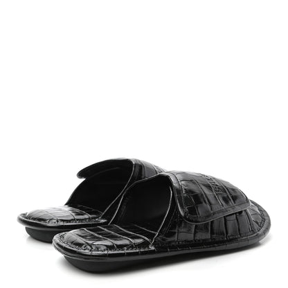Balenciaga BALENCIAG Calfskin Logo Crocodile Embossed Home Slide Sandals 37 Black 4 of 8