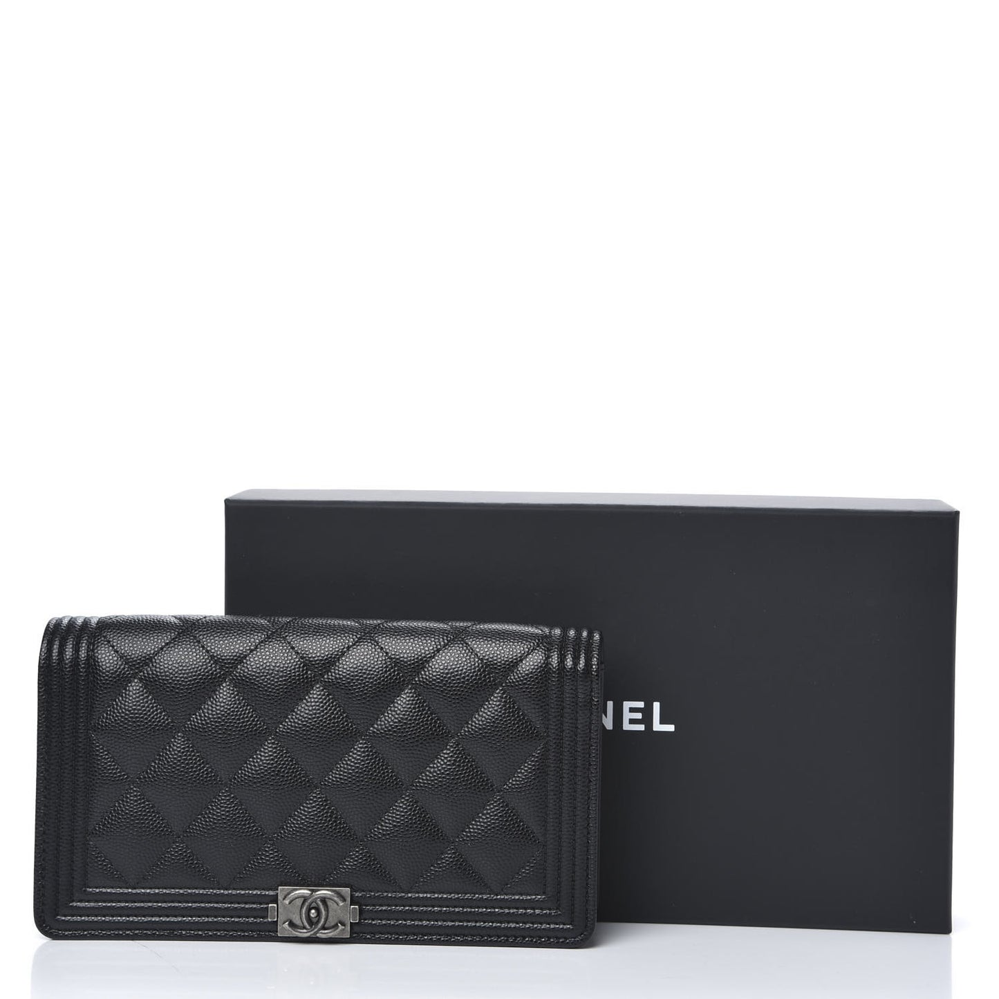 Caviar Quilted Boy Yen Wallet Black