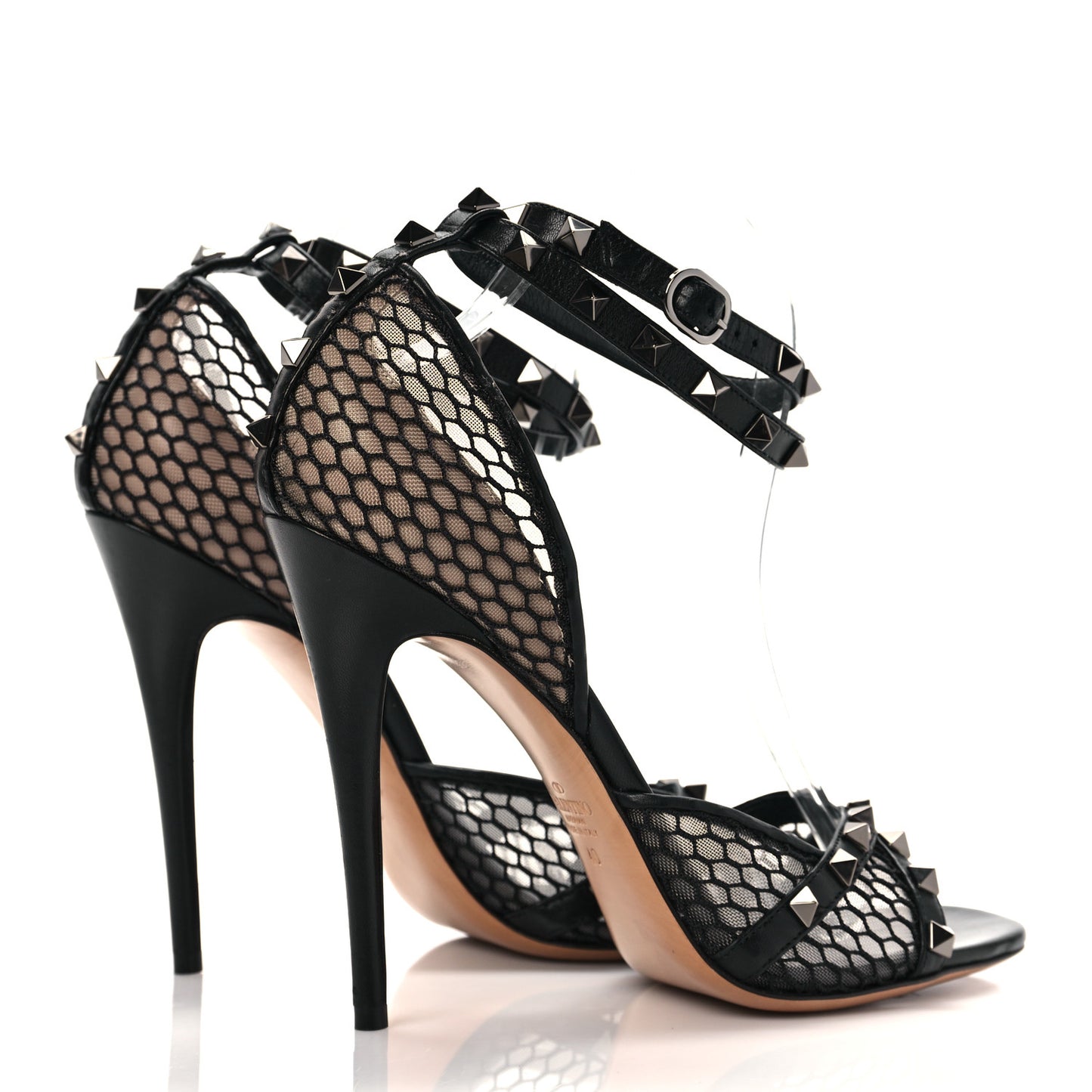 Calfskin Fishnet Rockstud Alcove Gladiator Sandals 40 Black
