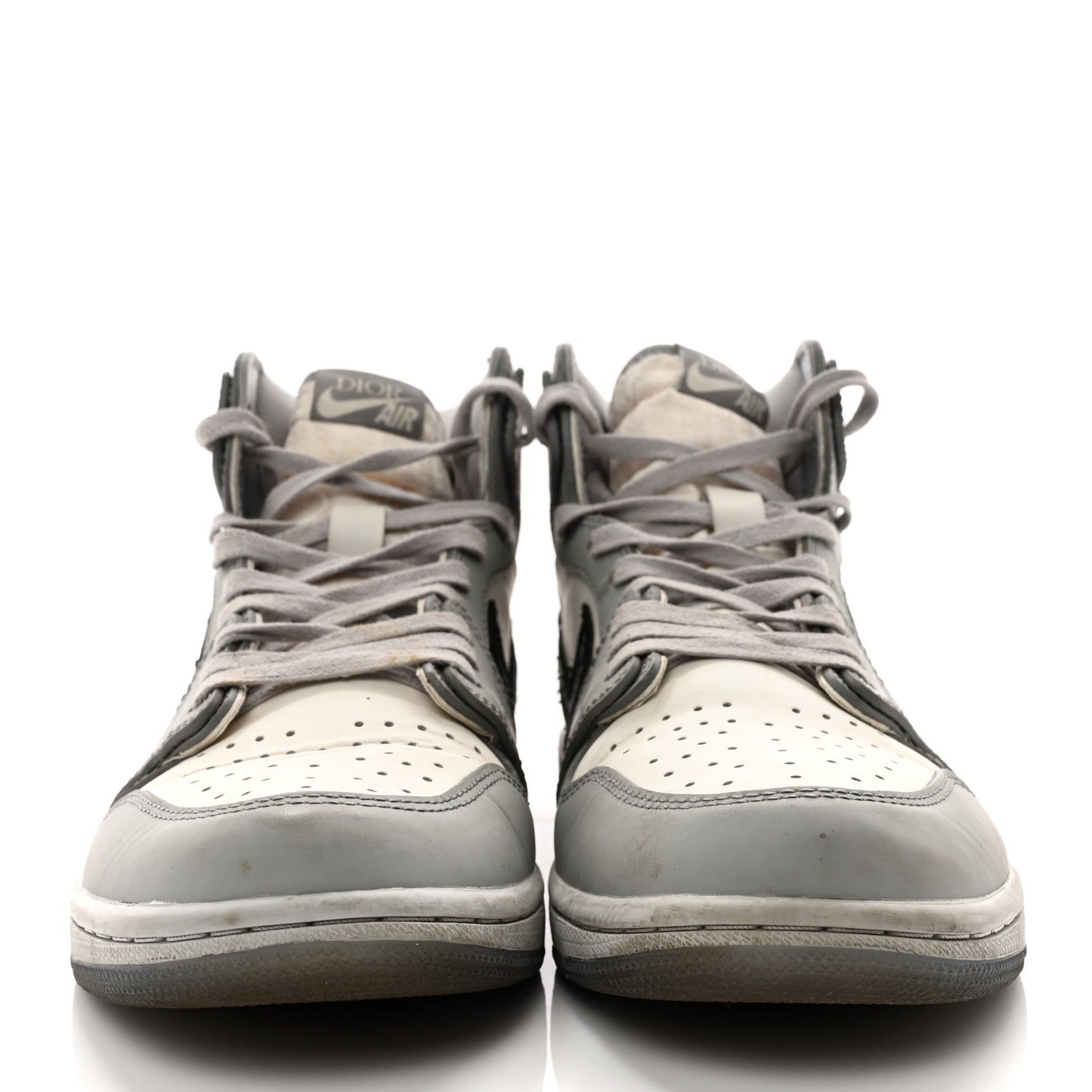 X NIKE AIR JORDAN Calfskin Mens Oblique High Sneakers 44 Beige White