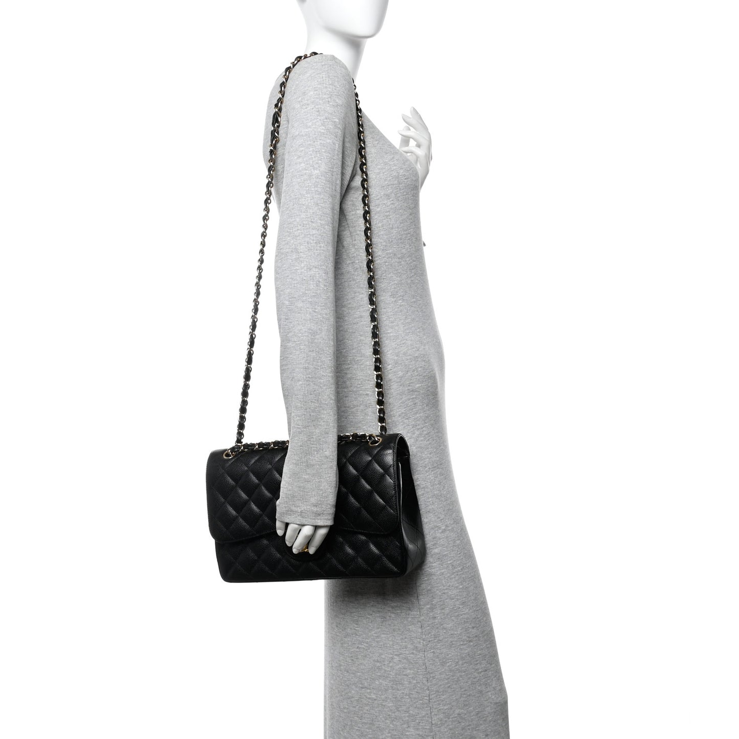 Caviar Quilted Jumbo Double Flap Black