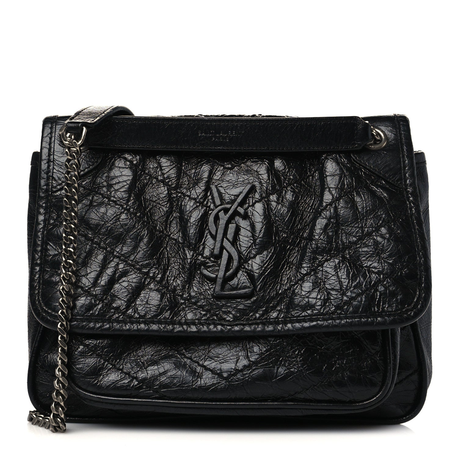 Saint Laurent Crinkled Calfskin Matelasse Monogram Baby Niki Chain Satchel Black 1 of 7