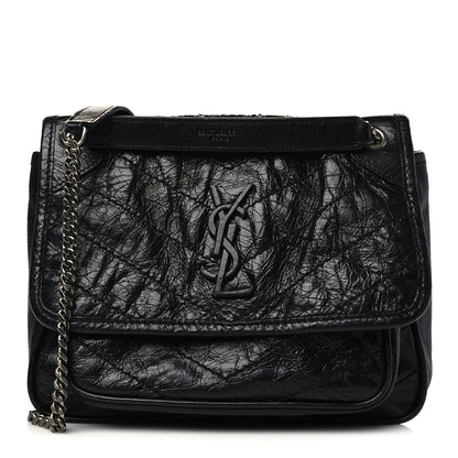 Saint Laurent Crinkled Calfskin Matelasse Monogram Baby Niki Chain Satchel Black 1 of 7