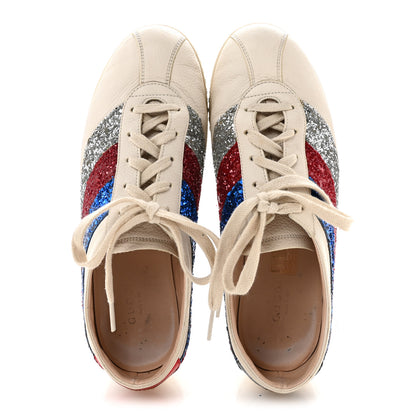Gucci Calfskin Glitter Crystal Womens Sylvie Web Falacer Sneakers 38 White 2 of 14