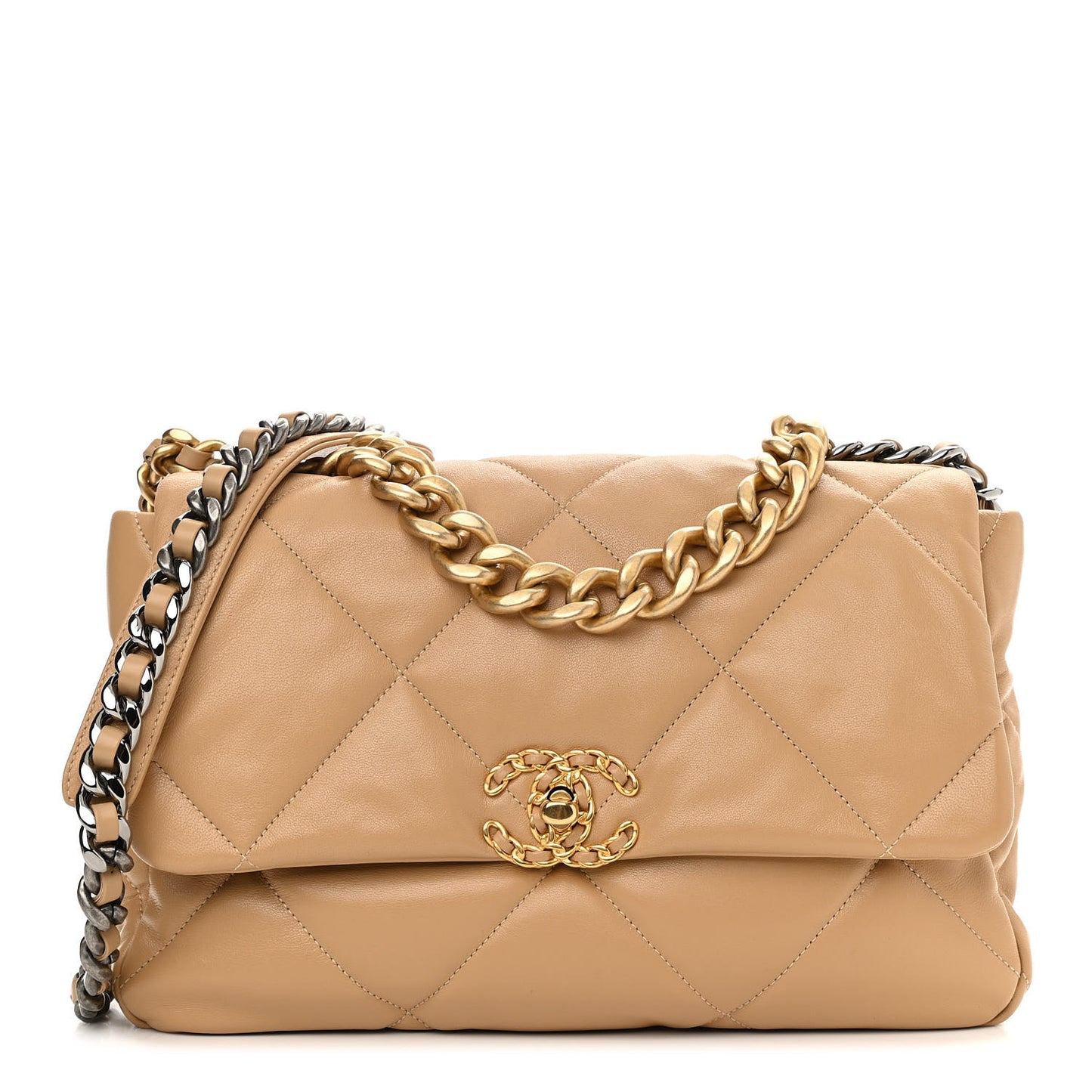 Lambskin Quilted Large Chanel 19 Flap Dark Beige