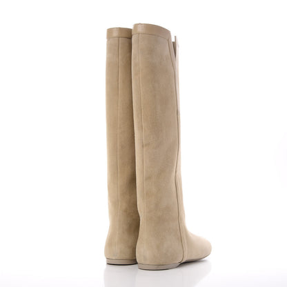 Saint Laurent Suede Knee High Flat Boots 41 Beige 4 of 13