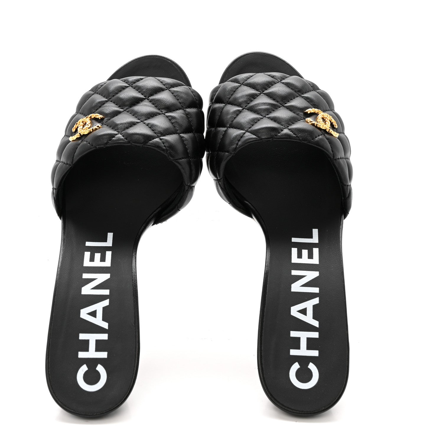 Chanel Lambskin Quilted Textured CC Mules 40 Black 1825447