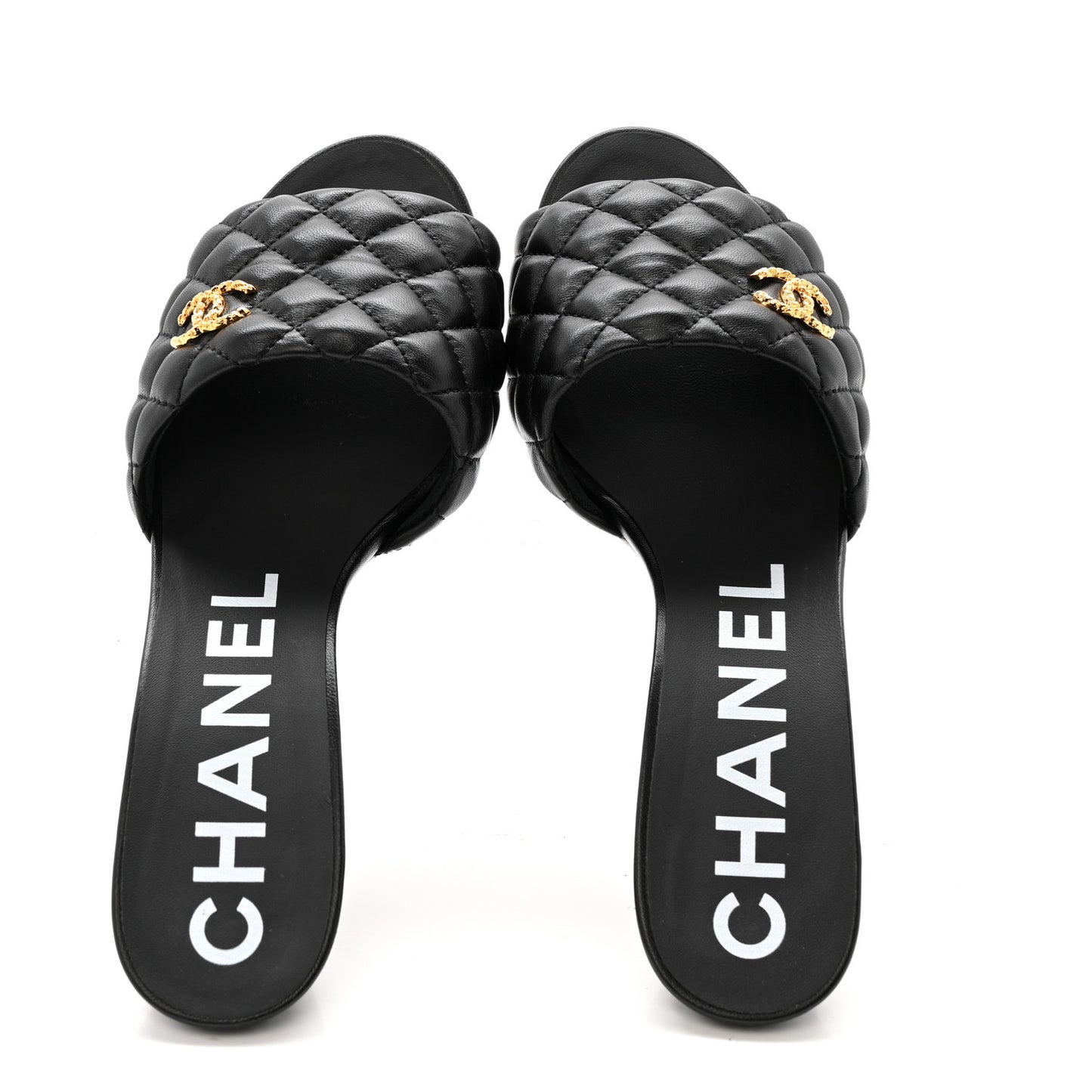 Lambskin Quilted Textured CC Mules 40 Black