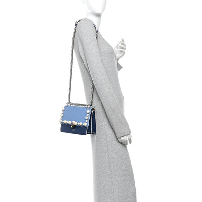 Fendi Vitello Liberty Pearl Scalloped Small Kan I Shoulder Bag Nebula Blu Scuro 2 of 10