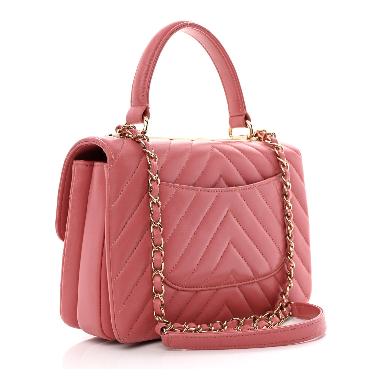 Lambskin Chevron Quilted Small Trendy CC Dual Handle Flap Bag Rosewood