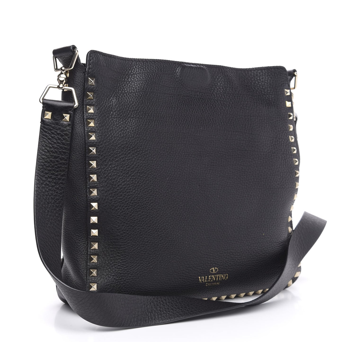 Pebbled Calfskin Large Rockstud Flip-Lock Messenger Bag Black