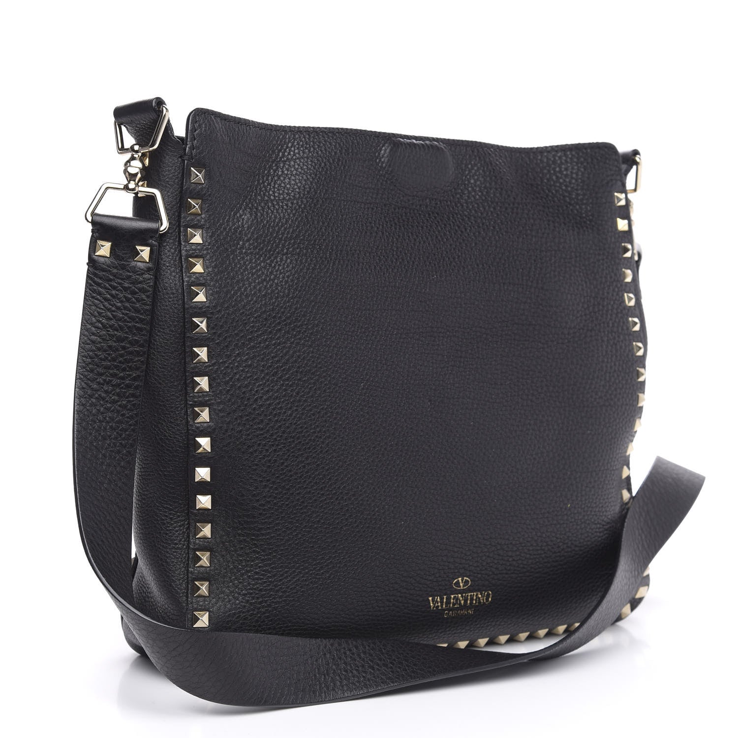 Valentino Garavani Pebbled Calfskin Large Rockstud Flip-Lock Messenger Bag Black 3 of 11