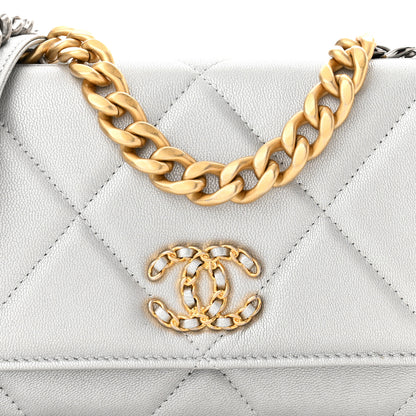 Chanel Metallic Lambskin Quilted Chanel 19 Wallet On Chain WOC Silver 8 of 11