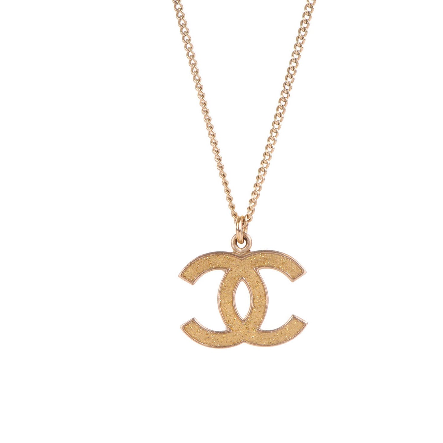 Glitter Enamel CC Pendant Necklace Gold