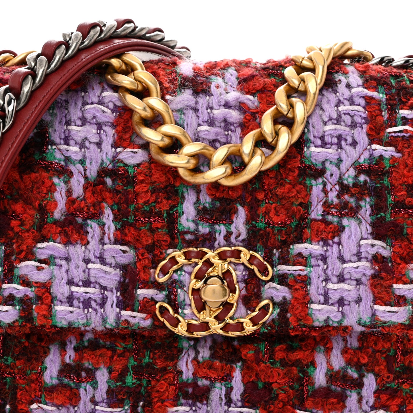 Tweed Quilted Medium Chanel 19 Flap Red Purple Green