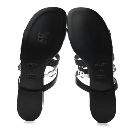 Hermes Nappa Amalfi Sandals 40 Black Gris Argente 5 of 8