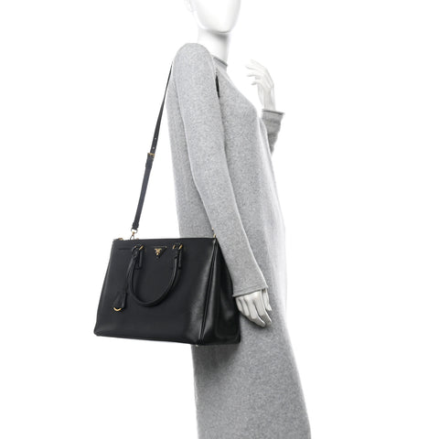 Saffiano Lux Large Galleria Double Zip Tote Black