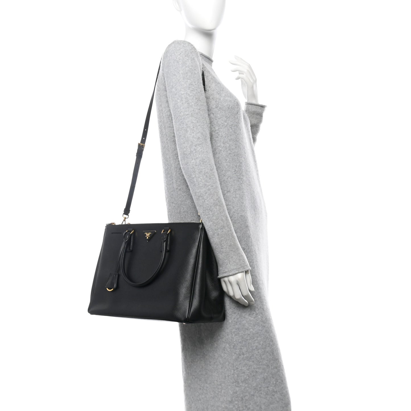 Saffiano Lux Large Galleria Double Zip Tote Black