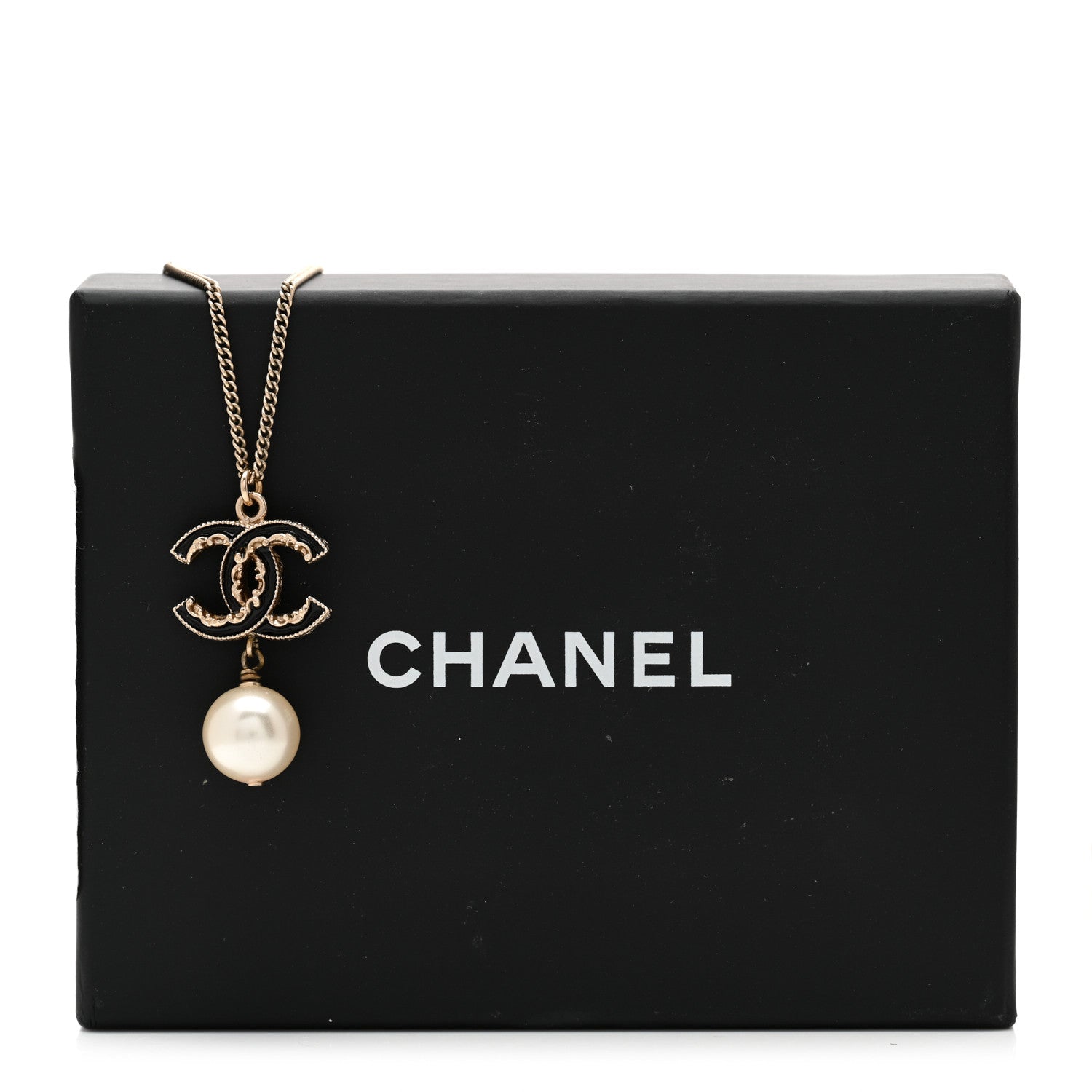 Chanel Enamel Pearl CC Baroque Drop Necklace Black Gold 6 of 6
