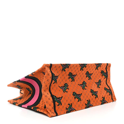 Christian Dior Canvas Embroidered Medium Dino Book Tote Orange Multicolor 3 of 4
