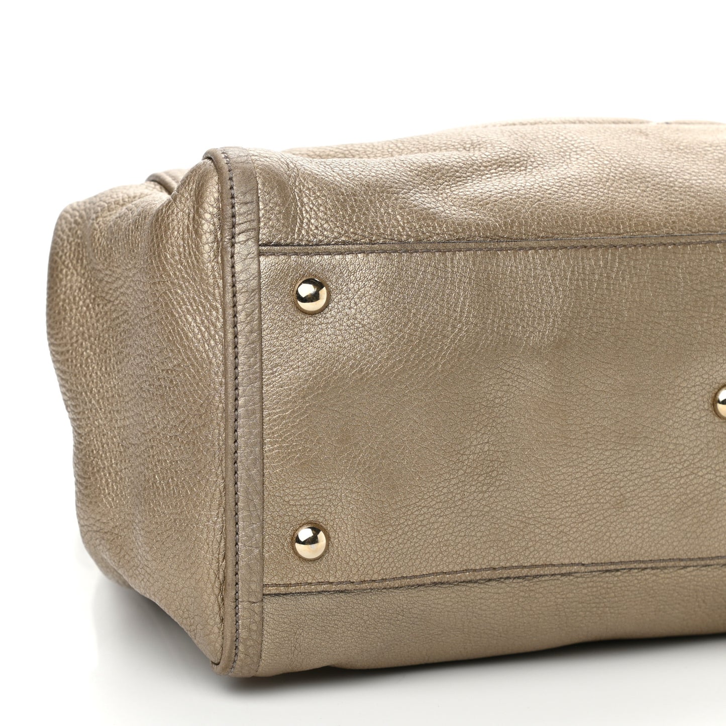 Metallic Pebbled Calfskin Medium Soho Shoulder Bag Golden Beige