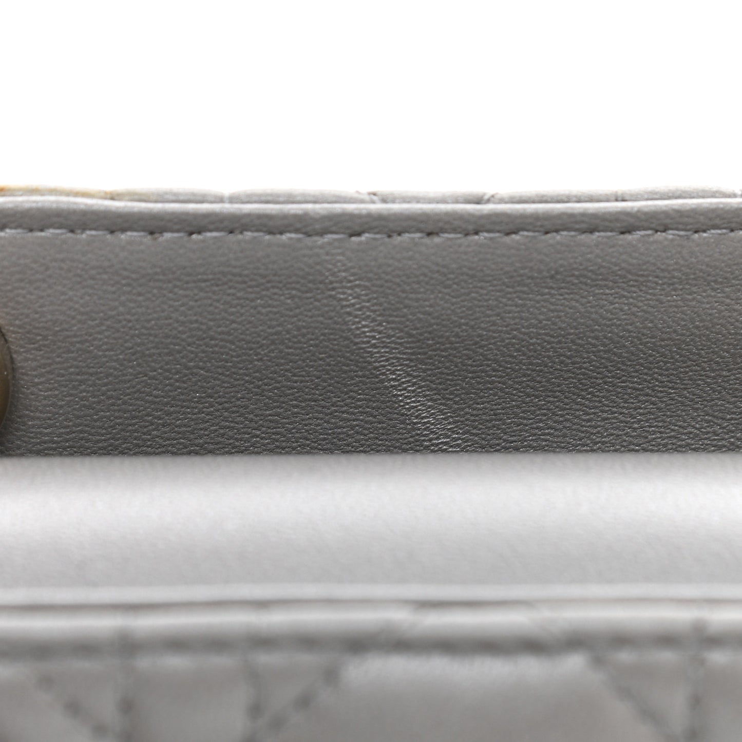 Metallic Lambskin Cannage Mini Lady Dior Grey