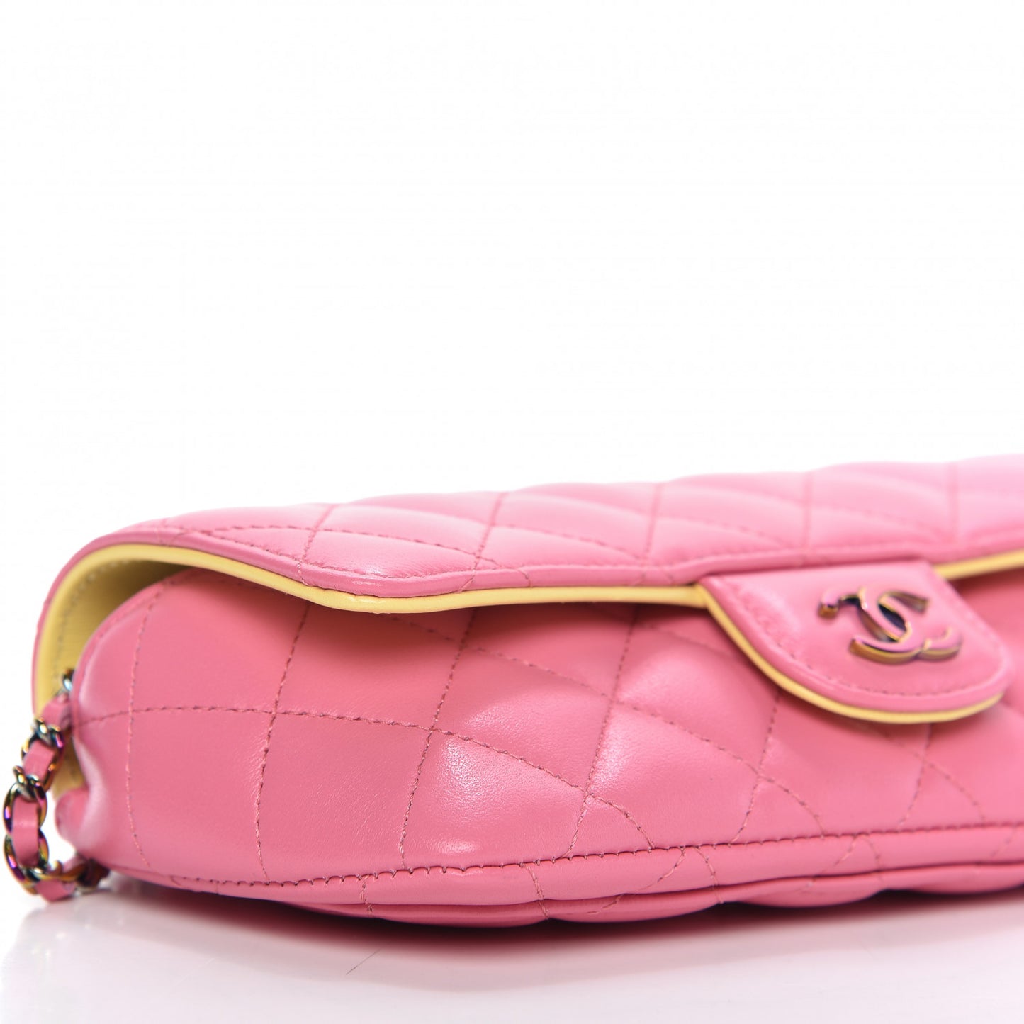 Lambskin Quilted Glasses Case With Chain Pink Yellow
