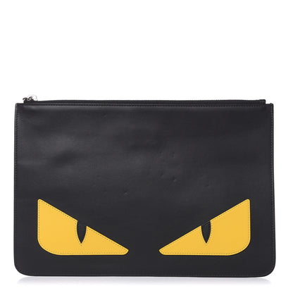 Fendi Vitello Century Monster Eyes Inlay Pouch Black Giallo 1 of 10