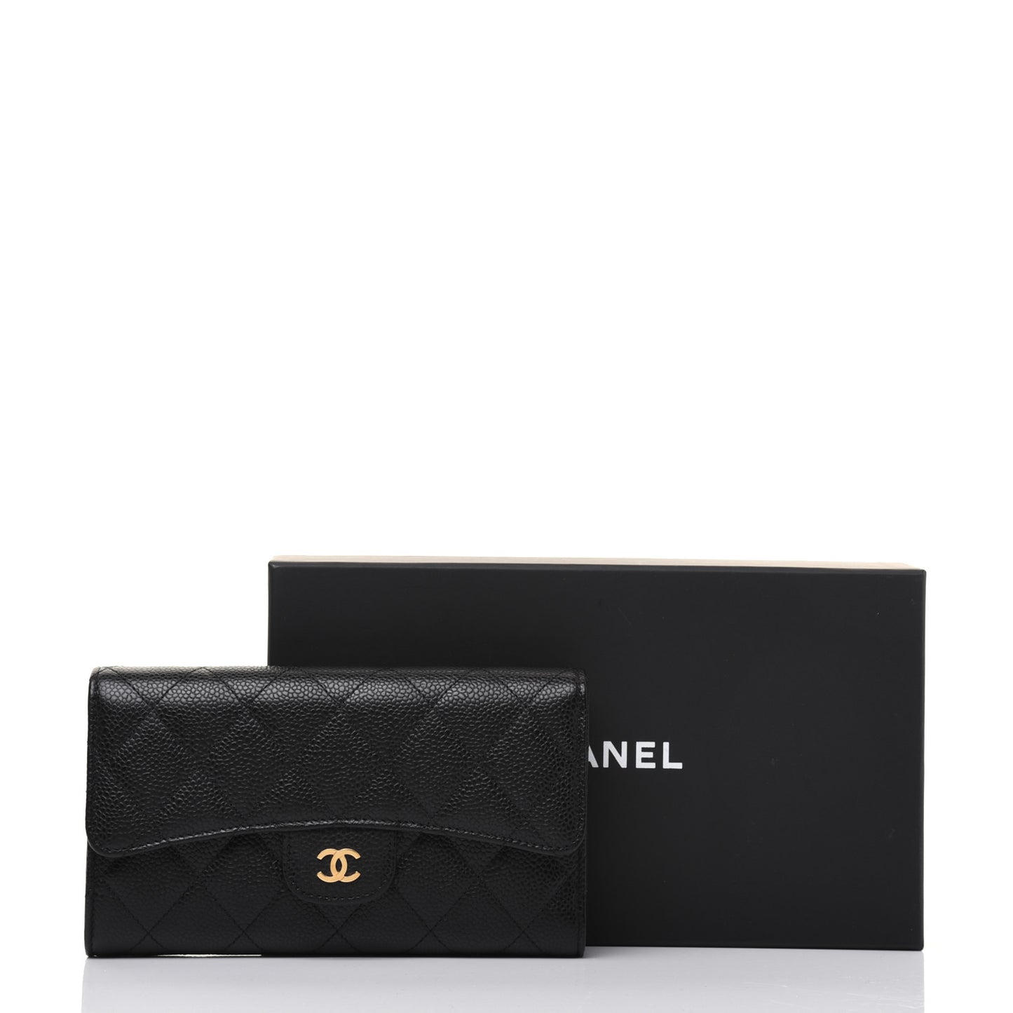 Caviar Quilted Large Flap Wallet Black
