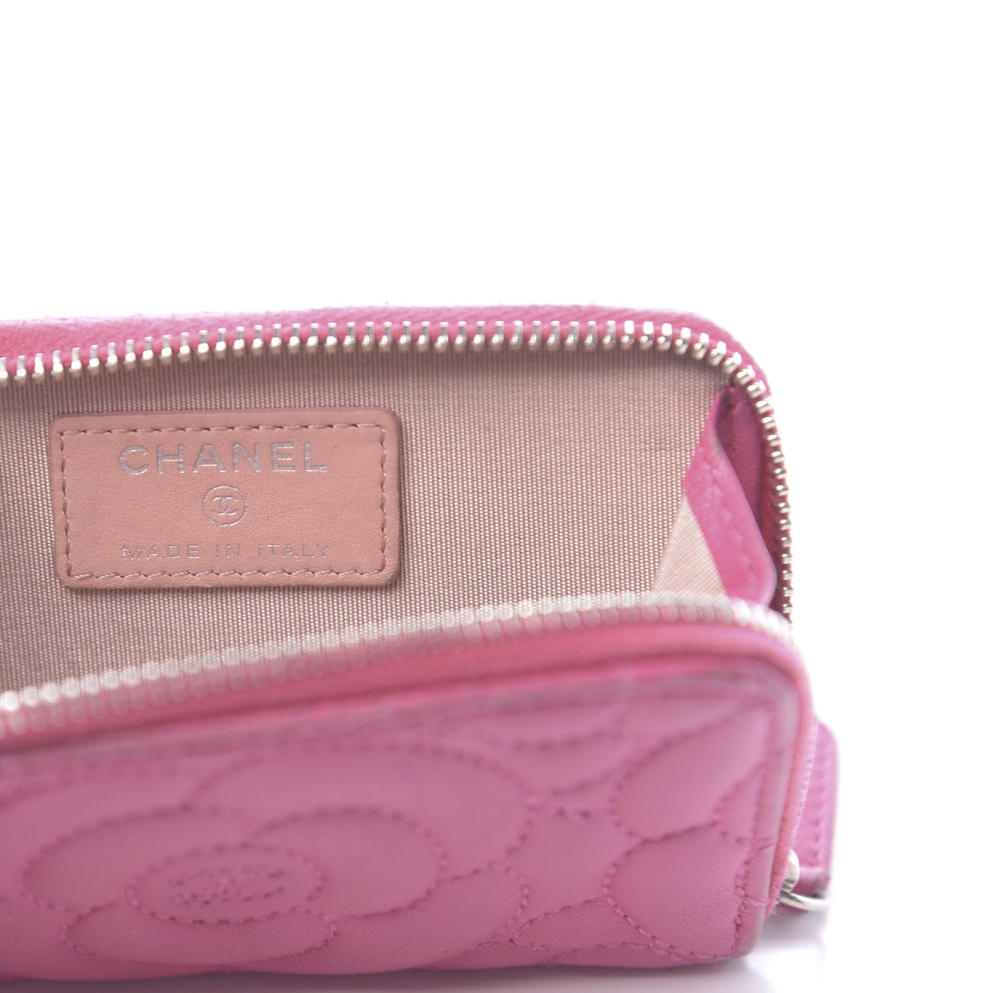 Lambskin Camellia Embossed Key Holder Case Fuchsia