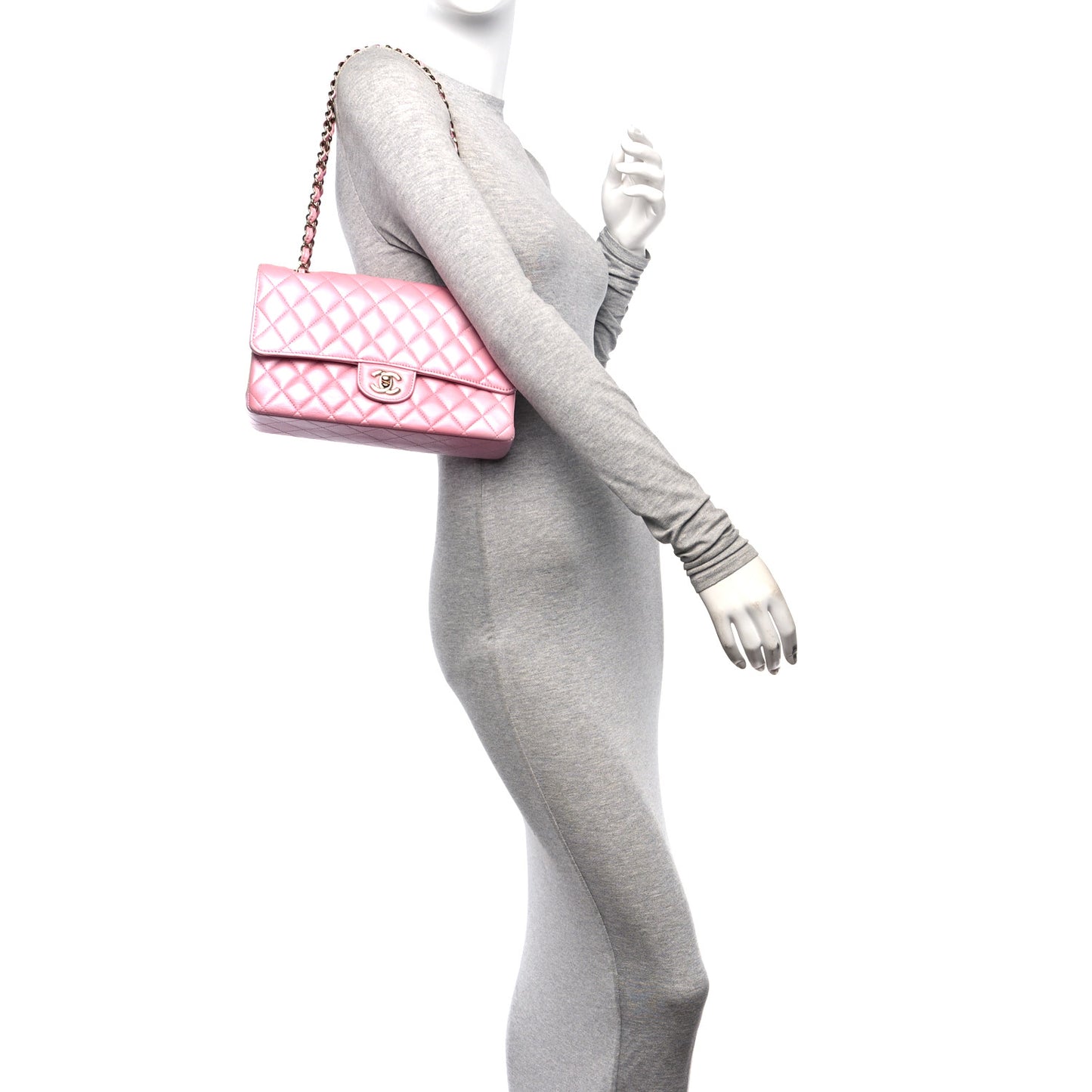 Pearly Lambskin Ombre Quilted Medium Double Flap Pink