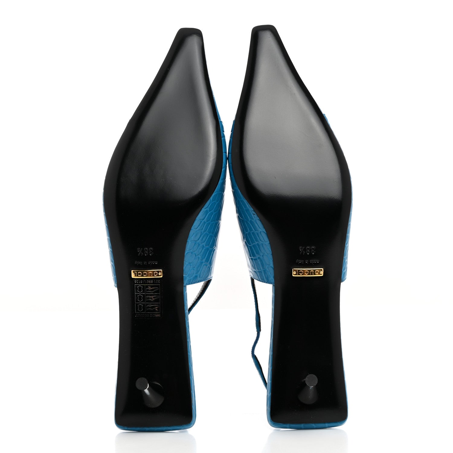 Gucci Calfskin Crocodile Print Square Slingback Pumps 40 Bright Sapphire 6 of 10