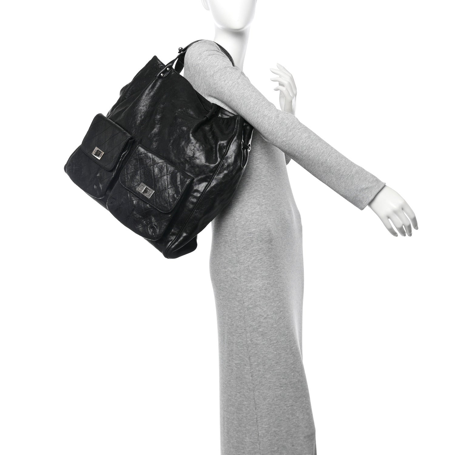 Chanel Glazed Caviar Large Pocket In The City Tote Black 2 of 11