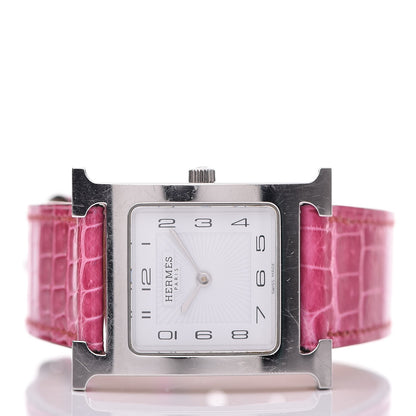 Hermes Stainless Steel Crocodile 26mm Heure H Hour Quartz Watch Framboise 3 of 10