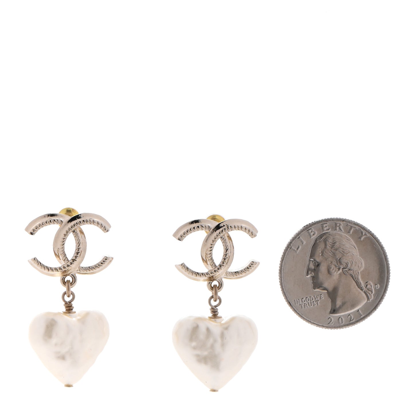 Pearl CC Heart Drop Earrings Gold