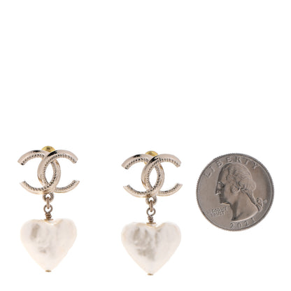 Chanel Pearl CC Heart Drop Earrings Gold 2 of 4