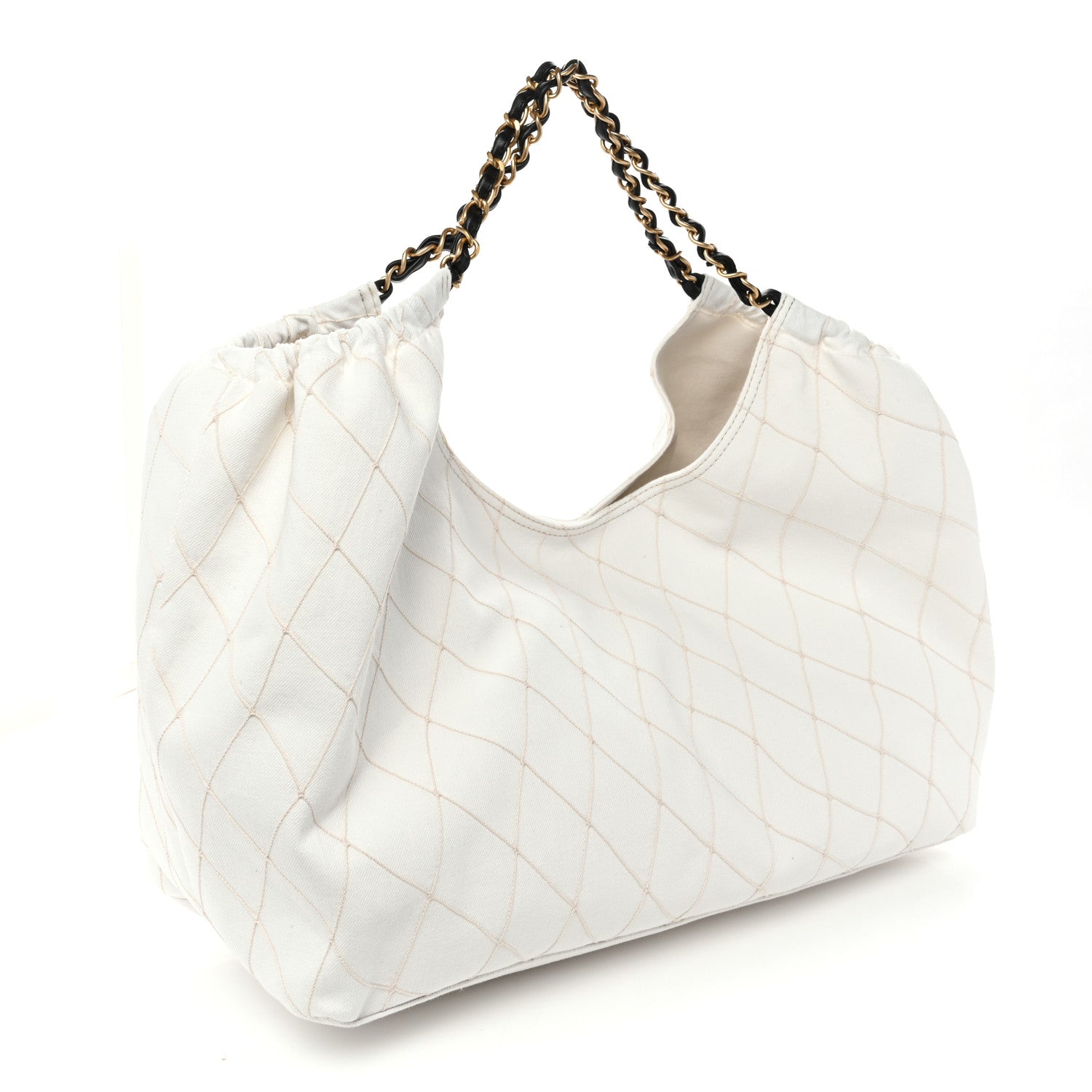 Chanel Denim Calfskin Quilted Coco Beach Small Shopping Tote White Black 5 of 11