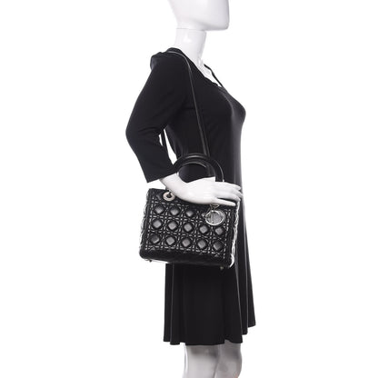 Christian Dior Lambskin Cannage Medium Lady Dior Black 2 of 11