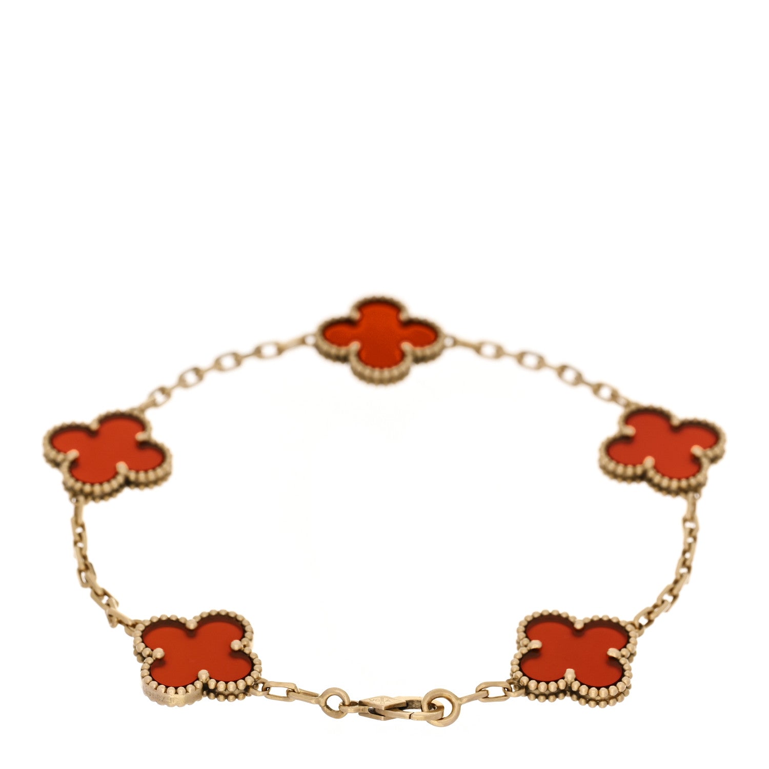 Van Cleef & Arpels 18K Yellow Gold Carnelian 5 Motifs Vintage Alhambra Bracelet 2 of 4