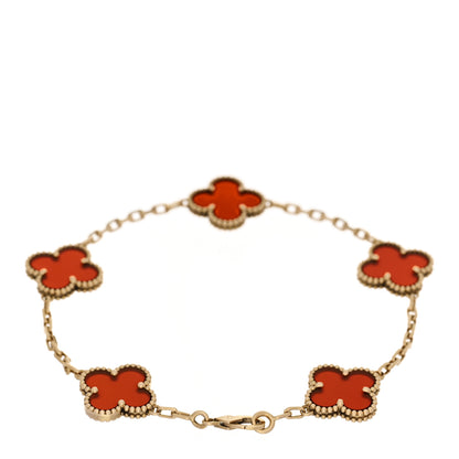 Van Cleef & Arpels 18K Yellow Gold Carnelian 5 Motifs Vintage Alhambra Bracelet 2 of 4