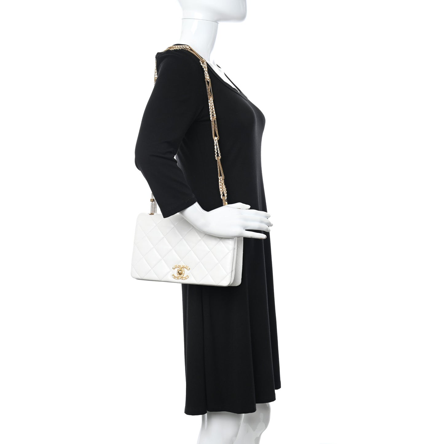 Lambskin Quilted Chain Flap White