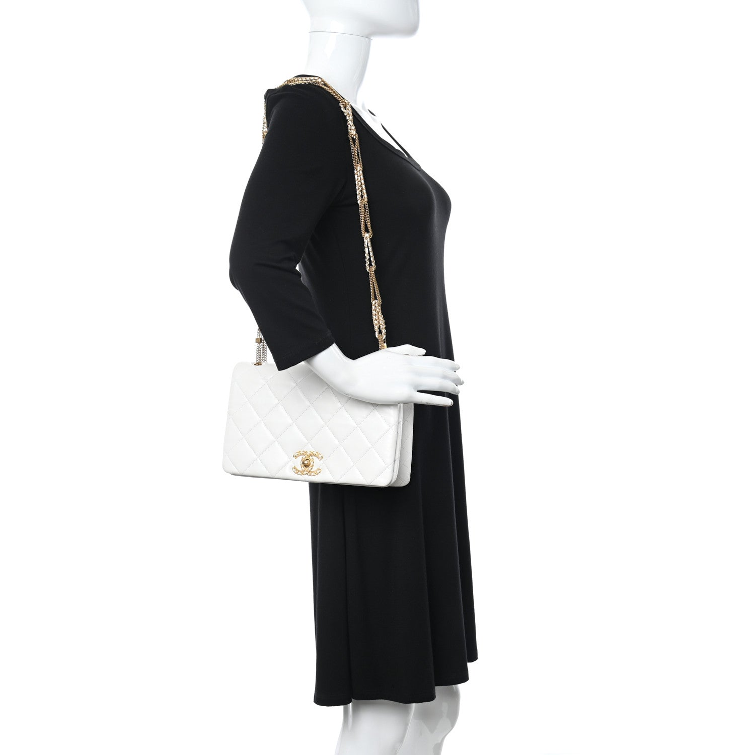 Chanel Lambskin Quilted Chain Flap White 2 of 12