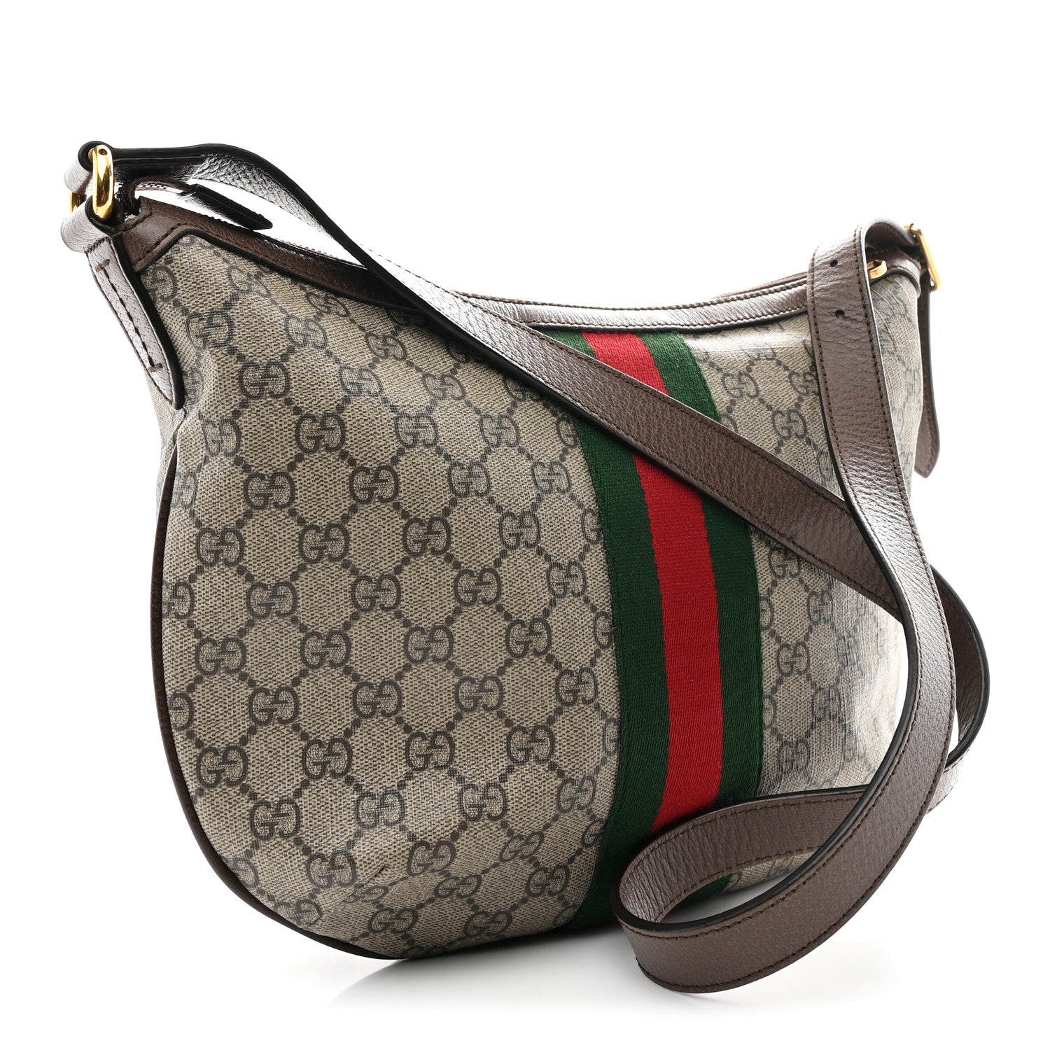 Gucci GG Supreme Monogram Web Small Ophidia Half Moon Hobo Brown