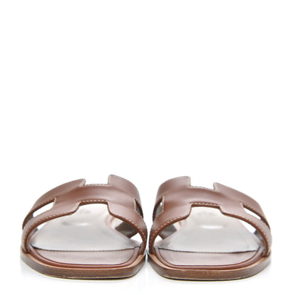 Hermes Box Calfskin Oran Sandals 36.5 Gold 2 of 10